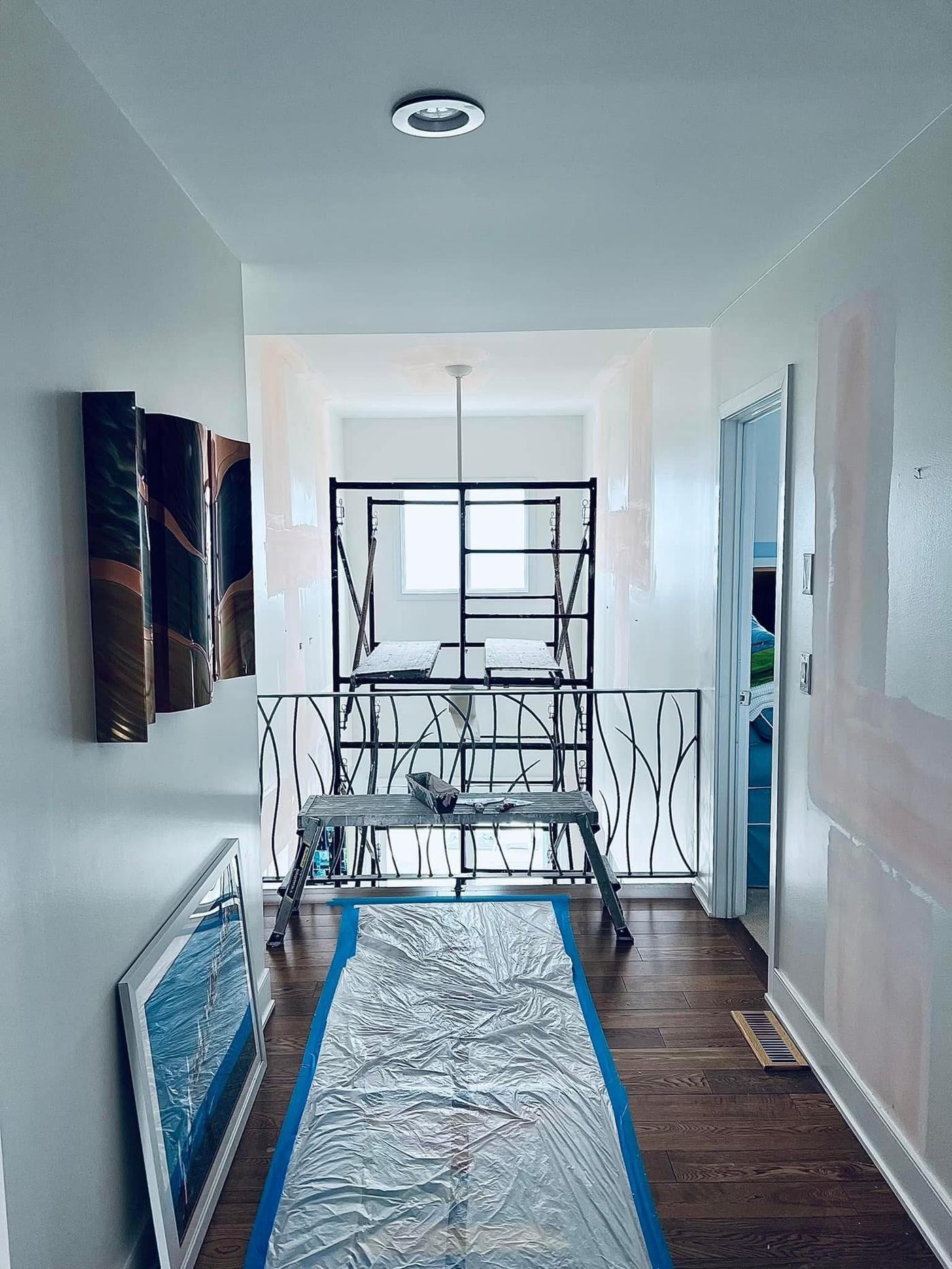 Drywall repair — hallway protection and prep — Bridgeville area
