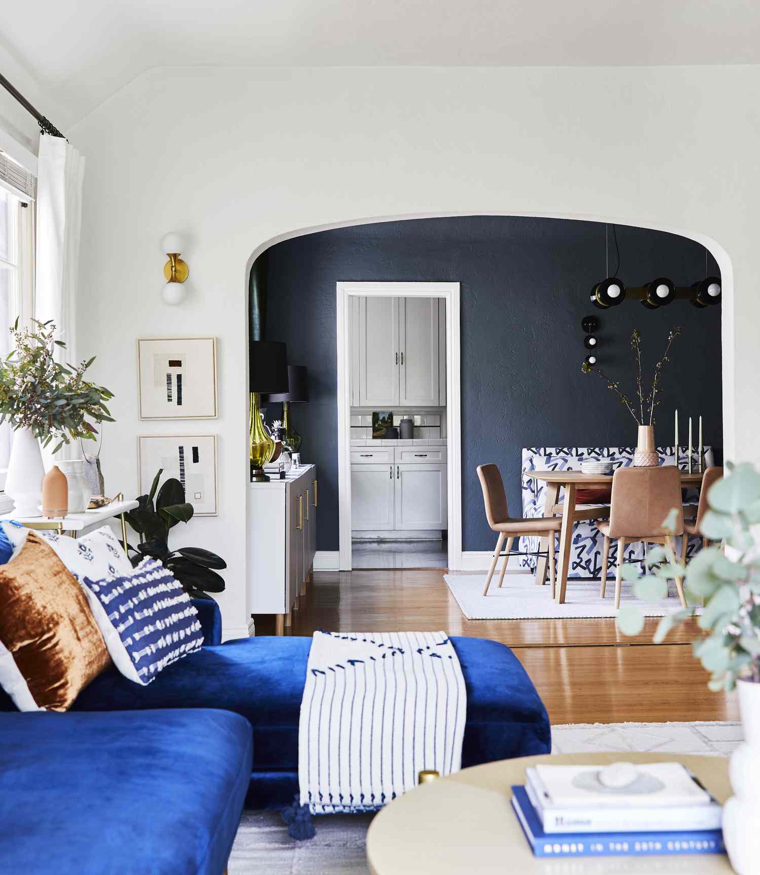 Navy blue accent wall in modern living room
