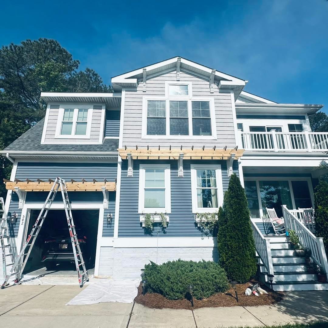Bethany Beach gable and cornice painting in progress photo 15