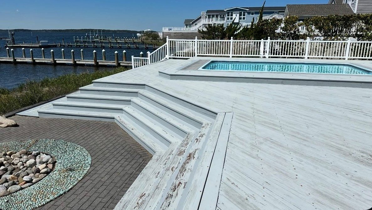 Fenwick Island deck surface before Gray Birch solid stain