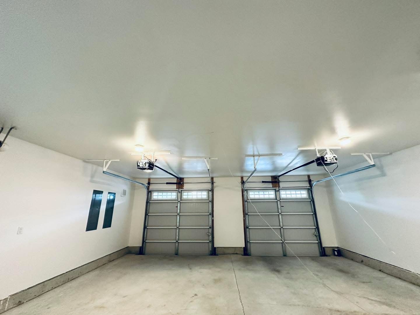 Residential garage completed wall and ceiling finish