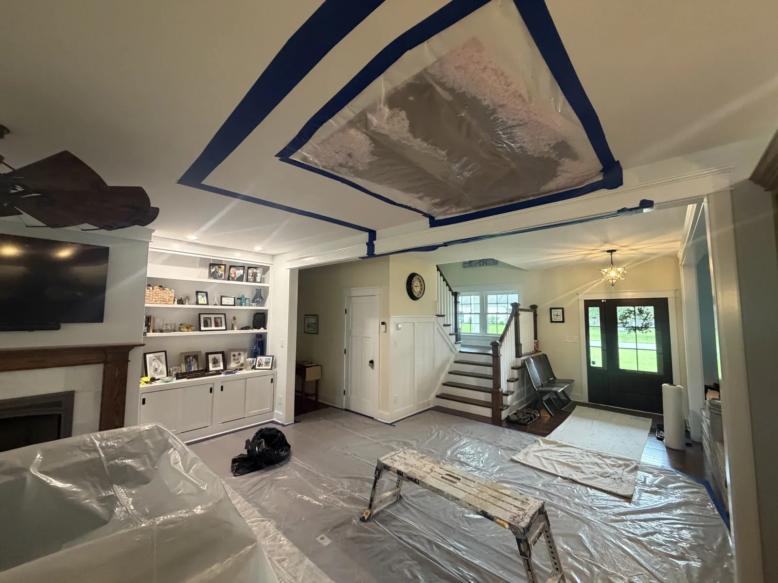 Ceiling damage from HVAC overflow - mitigation phase