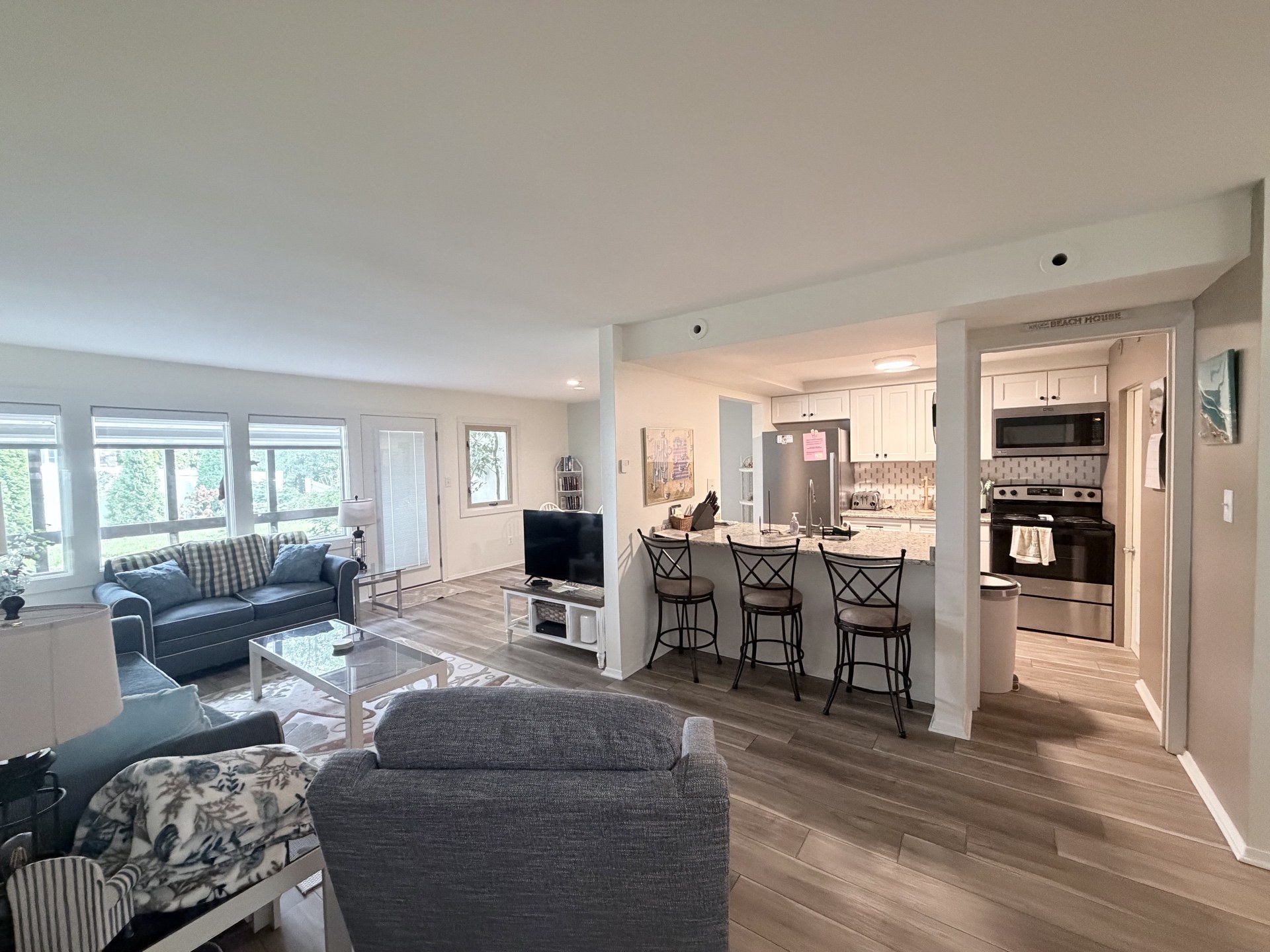 Finished Lake Comegys kitchen and living area interior view
