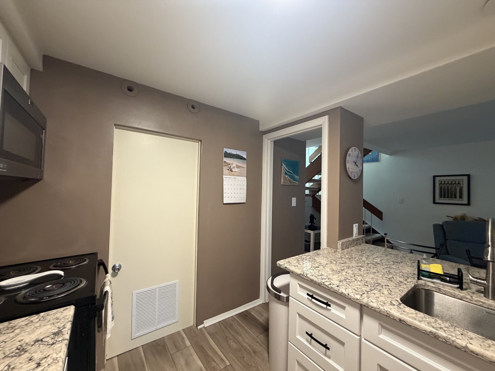 Finished Lake Comegys wide living room and kitchen view