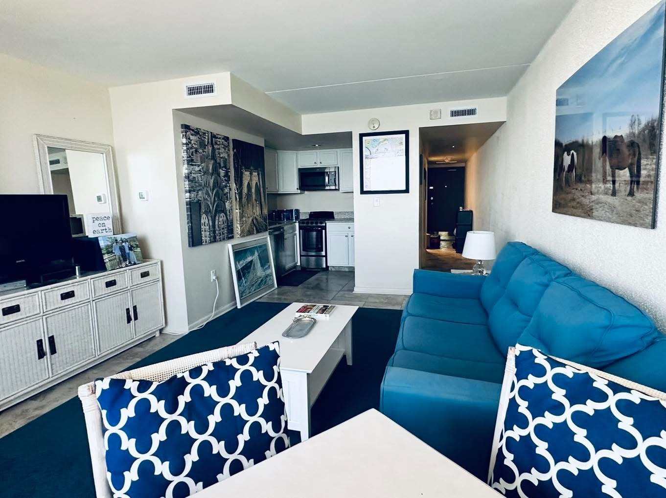 Oceanfront condo finished living area after popcorn ceiling removal