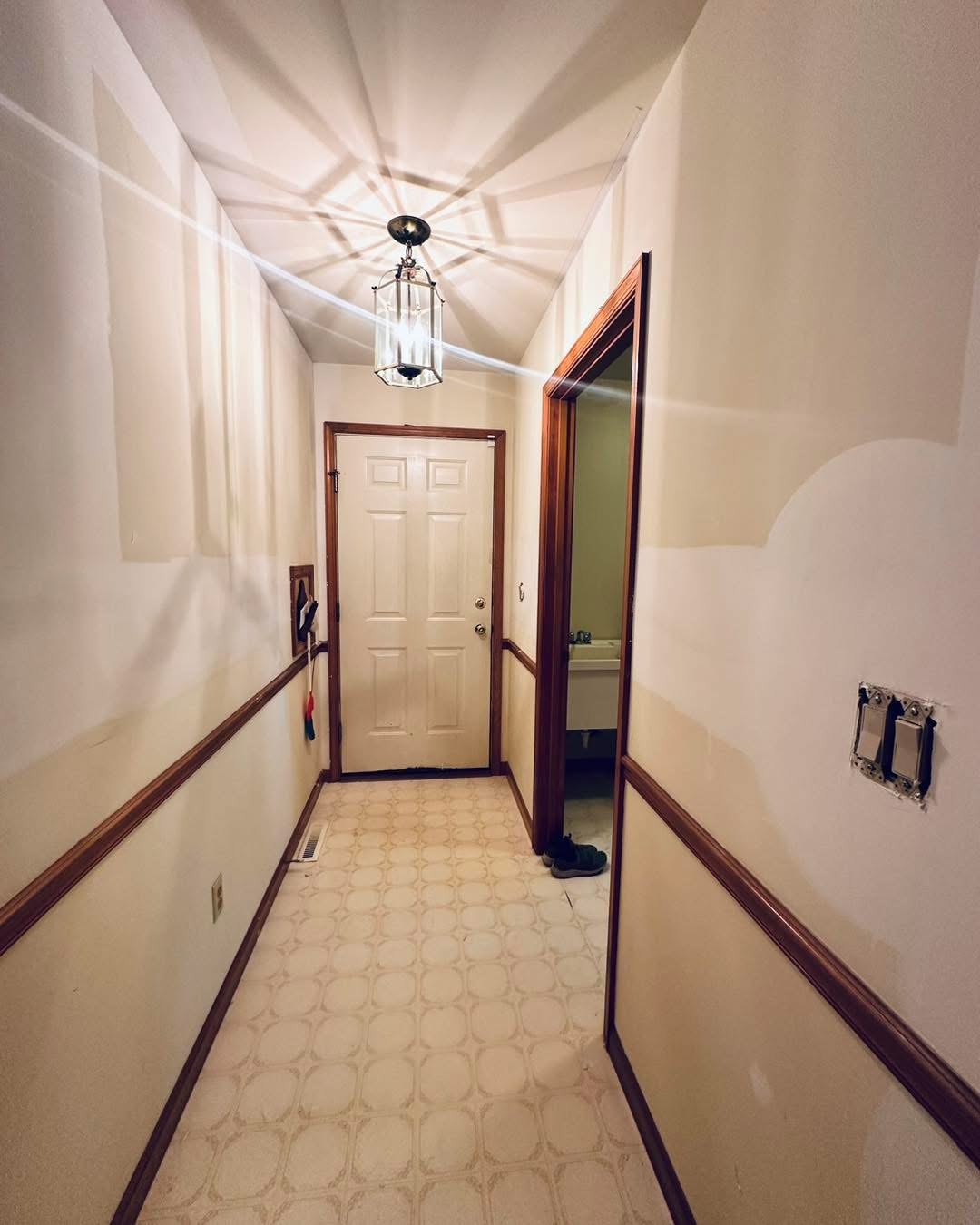 Ocean View hallway during seam-finishing stage