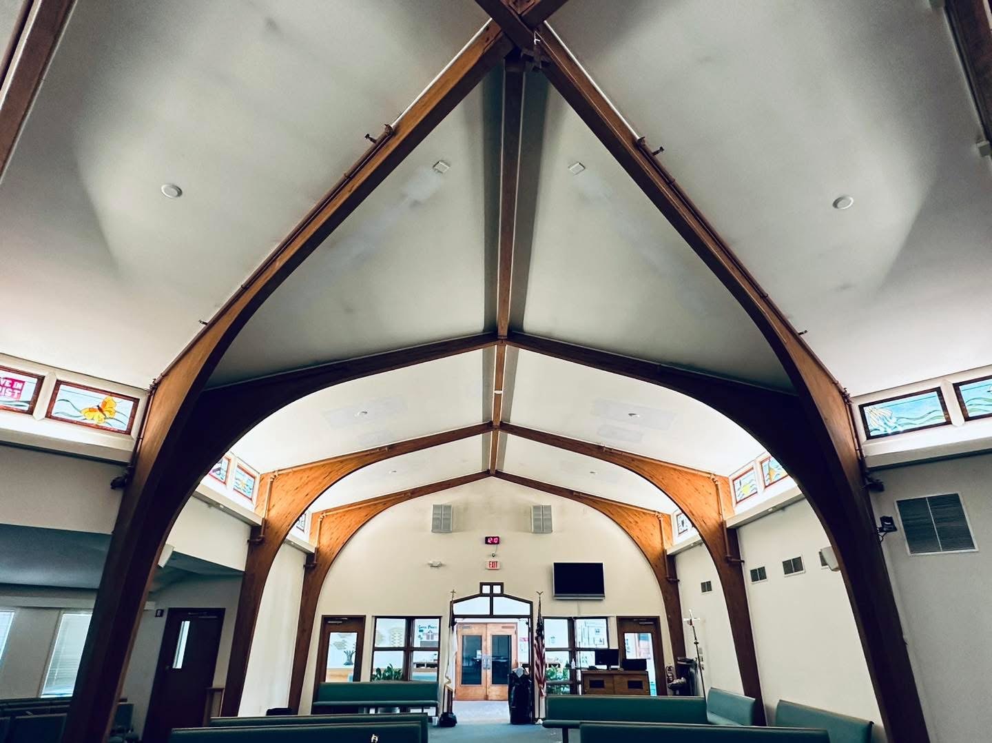 Lutheran Church of Our Savior ceiling view from opposite end