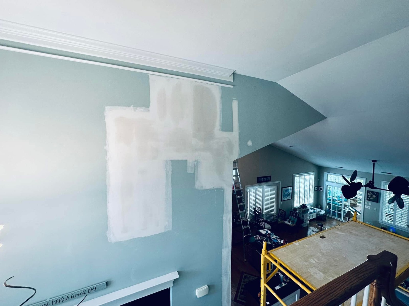 Rehoboth Beach exposed drywall break and prior repair material